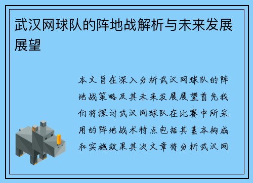 武汉网球队的阵地战解析与未来发展展望